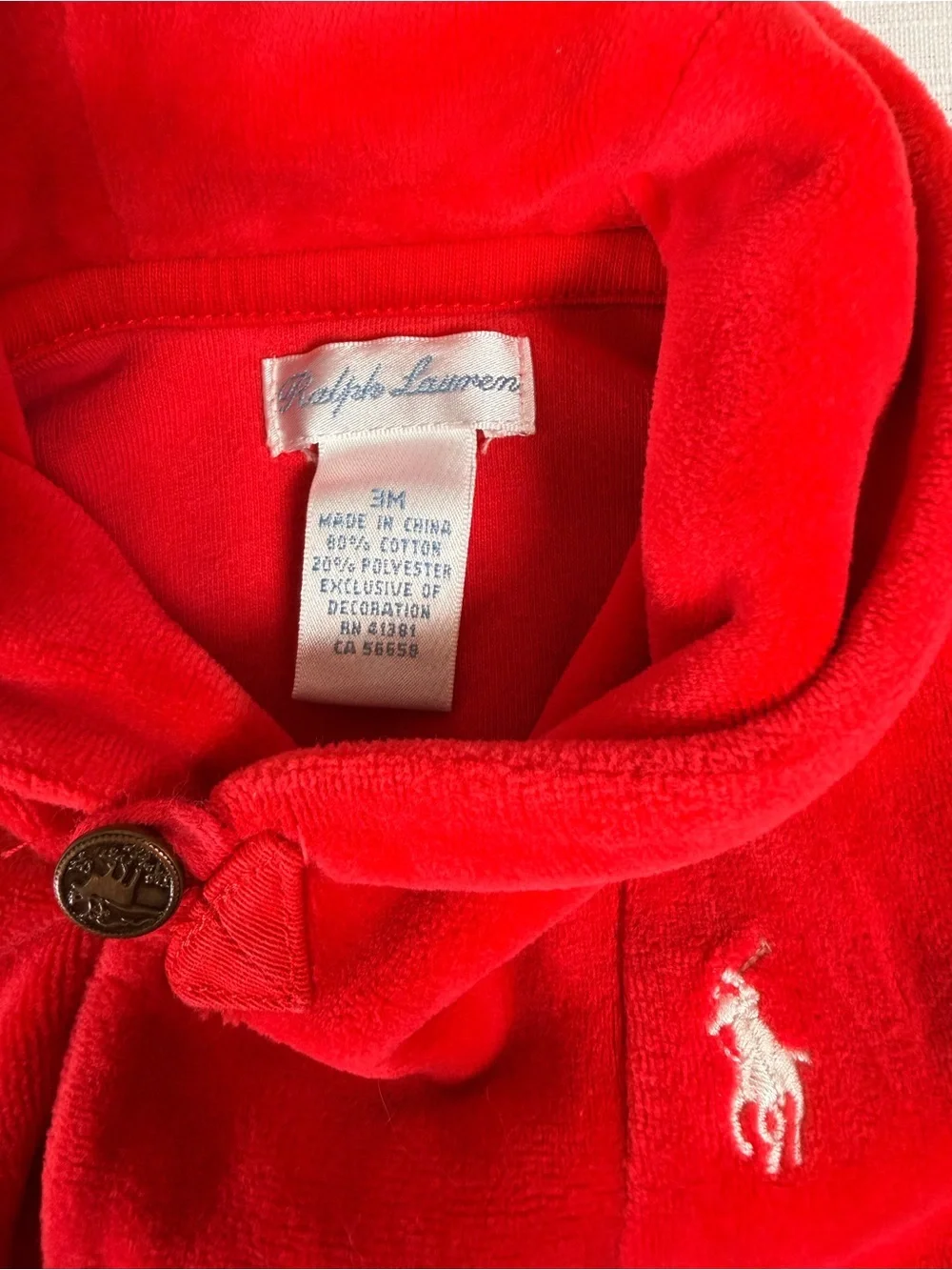 Ralph Lauren Red Velour Baby One-Piece